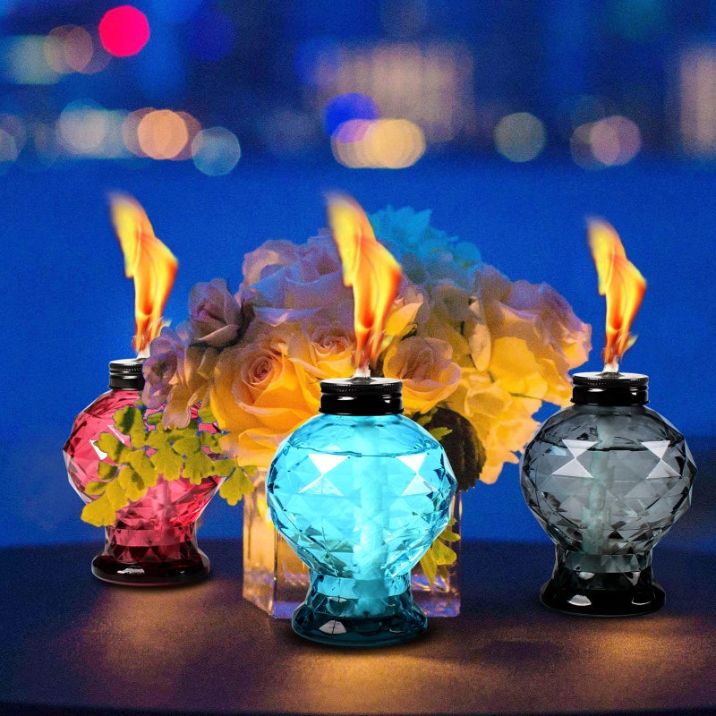 DIKAIDA 4 Pack Glass Table Torch,Citronella Glass Table top Torches with Wick and Cap for Outdoor ,Refillable Torches Landscape Lanterns Torches for Yard Patio Christmas Garden,Party Decor - Image 2